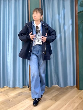 「BARNYARDSTORM（バンヤードストーム）のBARNYARDSTORM / カットデニムシャツジャケット（シャツ/ブラウス、ブルー系）」を使った、さやふじさん（レディース・158cm）の春コーディネート