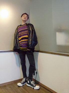 「unrelaxing（アンリラクシング）のアイテム（MA-1）」を使った、P３さん（メンズ・178cm）の秋コーディネート