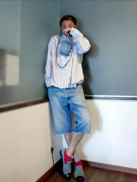 「Levi's（リーバイス）のアイテム（シャツ/ブラウス、ホワイト系）」を使った、P３さん（メンズ・178cm）の夏コーディネート