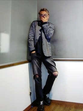 「アイテム（イヤーカフ）」を使った、P３さん（メンズ・178cm）の秋コーディネート