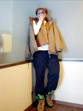 「アイテム（チノパンツ）」を使った、P３さん（メンズ・178cm）の冬コーディネート