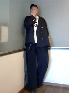「soerte（ソエルテ）のOversize 6B assort blazer  / オーバーサイズ６ボタンアソートブレザー（テーラードジャケット、ブルー系）」を使った、P３さん（メンズ・178cm）の春コーディネート