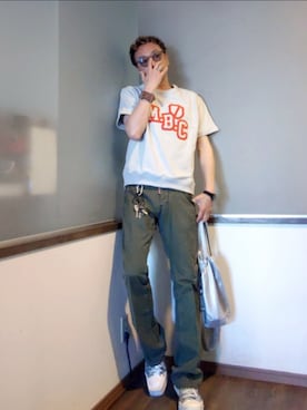 「MASU（エムエーエスユー）の【MASU/エムエーエスユー】M.B.C. HALF SLEEVE SWEAT SHIRT（スウェット、グレー系）」を使った、P３さん（メンズ・178cm）の夏コーディネート