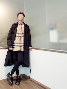 「neos（ネオス）のアイテム（ステンカラーコート）」を使った、P３さん（メンズ・178cm）の秋コーディネート