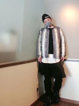 「Supreme （シュプリーム）のアイテム（ナイロンジャケット）」を使った、P３さん（メンズ・178cm）の冬コーディネート