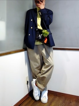 「アイテム（チノパンツ）」を使った、P３さん（メンズ・178cm）の秋コーディネート