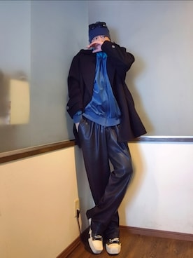 「アイテム（帽子）」を使った、P３さん（メンズ・178cm）の冬コーディネート