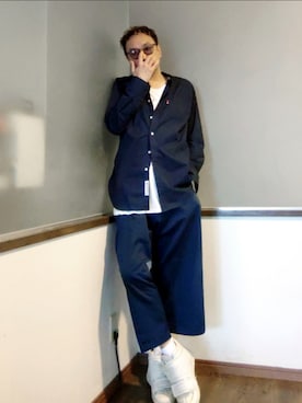 「FACETASM（ファセッタズム）のアイテム（チノパンツ、ブルー系）」を使った、P３さん（メンズ・178cm）の夏コーディネート