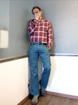 「SWAGGER（スワッガー）のアイテム（シャツ/ブラウス、レッド系）」を使った、P３さん（メンズ・178cm）の夏コーディネート
