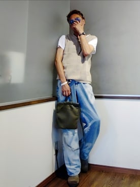「アイテム（ベスト）」を使った、P３さん（メンズ・178cm）の秋コーディネート