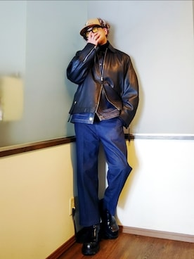 「アイテム（デニムジャケット）」を使った、P３さん（メンズ・178cm）の冬コーディネート