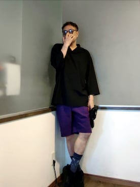 「COMME des GARCONS HOMME PLUS（コムデギャルソンオムプリュス）のアイテム（スラックス、パープル系）」を使った、P３さん（メンズ・178cm）の夏コーディネート