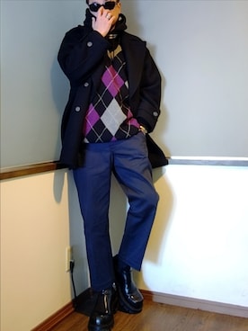 「アイテム（ネックウォーマー/スヌード）」を使った、P３さん（メンズ・178cm）の冬コーディネート