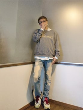 「TMT（ティーエムティー）のアイテム（パンツ）」を使った、P３さん（メンズ・178cm）の秋コーディネート