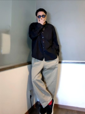 「Bonnie Clyde（ボニークライド）のSHY　GUY（サングラス、ブラック系）」を使った、P３さん（メンズ・178cm）の夏コーディネート