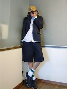 「アイテム（テーラードジャケット）」を使った、P３さん（メンズ・178cm）の夏コーディネート