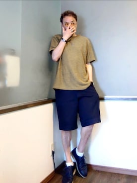 「AndersonBell（ アンダースンベル）のプードルショートスリープニットsizeL（ニット/セーター、グリーン系）」を使った、P３さん（メンズ・178cm）の夏コーディネート