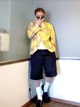 「COMME des GARCONS HOMME PLUS（コムデギャルソンオムプリュス）の古着で購入（テーラードジャケット、イエロー系）」を使った、P３さん（メンズ・178cm）の夏コーディネート
