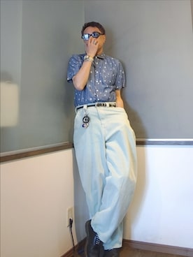 「uniform experiment（ユニフォームエクスペリメント）のアイテム（シャツ/ブラウス）」を使った、P３さん（メンズ・178cm）の夏コーディネート