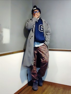 「アイテム（チェスターコート）」を使った、P３さん（メンズ・178cm）の秋コーディネート