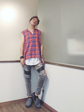 「NAISSANCE（ネサンス）のアイテム（トップス）」を使った、P３さん（メンズ・178cm）の夏コーディネート