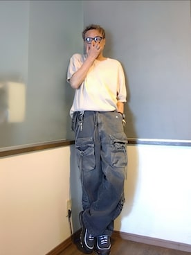 「WHO'S WHO gallery（フーズフーギャラリー）の【BLESS YOU/ブレスユー】フラワー半袖ニット（ニット/セーター）」を使った、P３さん（メンズ・178cm）の夏コーディネート