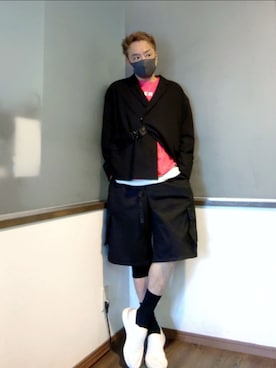 「LEGENDA（レジェンダ）のサイドバックル テーラードジャケット ＊（テーラードジャケット、ブラック系）」を使った、P３さん（メンズ・178cm）の夏コーディネート