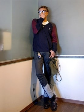 「アイテム（ニット/セーター）」を使った、P３さん（メンズ・178cm）の秋コーディネート
