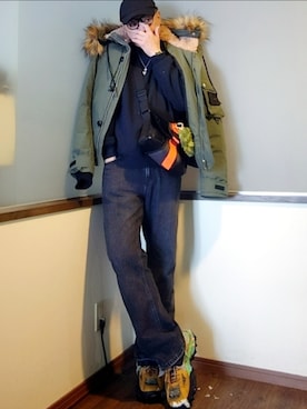 「アイテム（帽子）」を使った、P３さん（メンズ・178cm）の冬コーディネート