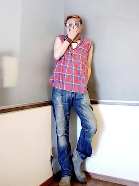 「アイテム（チョーカー）」を使った、P３さん（メンズ・178cm）の夏コーディネート