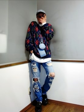 「アイテム（トップス）」を使った、P３さん（メンズ・178cm）の秋コーディネート