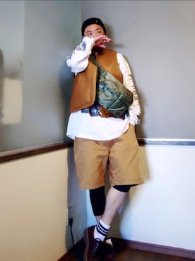 「アイテム（帽子）」を使った、P３さん（メンズ・178cm）の春コーディネート