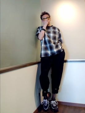 「TIMEX（タイメックス）のアイテム（デジタル腕時計）」を使った、P３さん（メンズ・178cm）の夏コーディネート