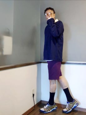 「COMME des GARCONS HOMME PLUS（コムデギャルソンオムプリュス）のアイテム（スラックス、パープル系）」を使った、P３さん（メンズ・178cm）の夏コーディネート