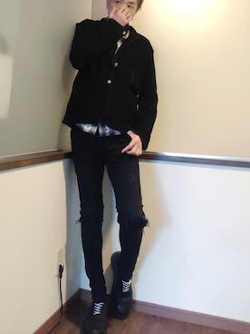 「アイテム（ピアス（片耳用）、ホワイト系）」を使った、P３さん（メンズ・178cm）の春コーディネート