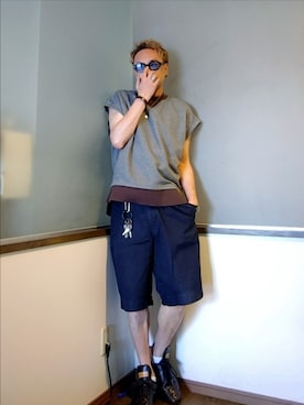 「TOMORROWLAND （トゥモローランド）のスヴィンダンボール クルーネックビッグベスト（ベスト）」を使った、P３さん（メンズ・178cm）の夏コーディネート