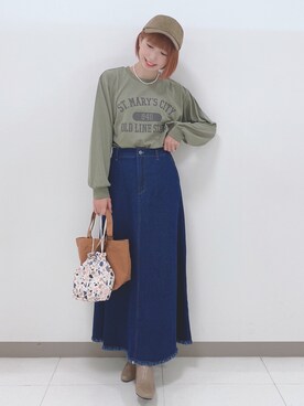 「SHOO・LA・RUE（シューラルー）の◆巾着付きイニシャルトート（トートバッグ）」を使った、RA★SEさん（レディース・162cm）の夏コーディネート