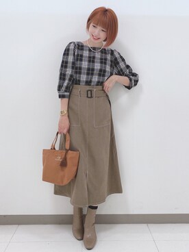 「SHOO・LA・RUE（シューラルー）の◆巾着付きイニシャルトート（トートバッグ）」を使った、RA★SEさん（レディース・162cm）の秋コーディネート