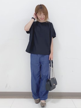 「SHOO・LA・RUE（シューラルー）の洗えてサラサラス クエアニットパンプス（パンプス、イエロー系）」を使った、RA★SEさん（レディース・162cm）の秋コーディネート