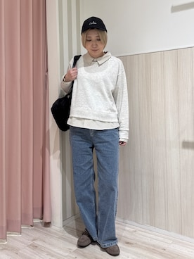 「SHOO・LA・RUE（シューラルー）の【S-LL/洗濯機可】一枚でレイヤード感が完成する シャツドッキング裏毛トップス（Tシャツ/カットソー、ベージュ系）」を使った、RA★SEさん（レディース・162cm）の秋コーディネート