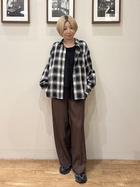 「SHOO・LA・RUE（シューラルー）の【洗濯後しわになりにくい/S-LL】選べる6パターン 羽織としても活躍する ベーシックシャツ（シャツ/ブラウス、グレー系）」を使った、RA★SEさん（レディース・162cm）の秋コーディネート