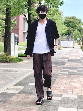 「MAISON SPECIAL（メゾンスペシャル）のアイテム（サンダル）」を使った、Renjiさん（メンズ・173cm）の春コーディネート