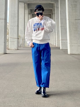「EDWIN」｜「アイテム（ニットキャップ/ビーニー）」を使った、Renjiさん（メンズ・173cm）の冬コーディネート