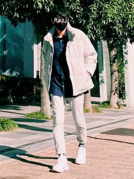 「KANGOL（カンゴール）のアイテム（ダウンジャケット/コート）」を使った、Renjiさん（メンズ・173cm）の秋コーディネート