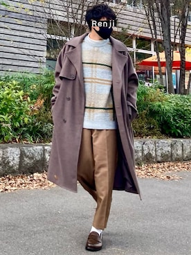 「SonnyLabel」｜「アイテム（トレンチコート）」を使った、Renjiさん（メンズ・173cm）の冬コーディネート