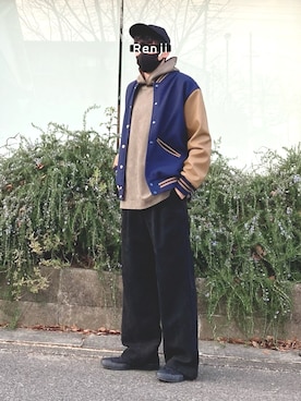 「SonnyLabel」｜「アイテム（スタジャン）」を使った、Renjiさん（メンズ・173cm）の冬コーディネート