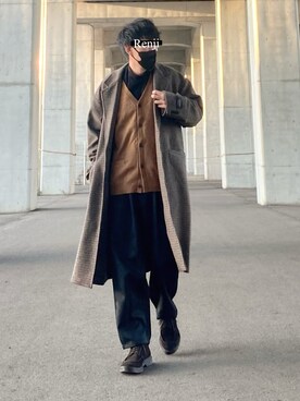 「Lee」｜「アイテム（チェスターコート）」を使った、Renjiさん（メンズ・173cm）の冬コーディネート