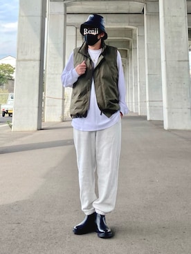 「FREDY&GLOSTER」｜「アイテム（ダウンベスト）」を使った、Renjiさん（メンズ・173cm）の秋コーディネート