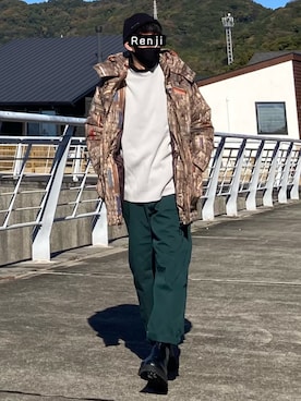 「EDWIN」｜「アイテム（ニットキャップ/ビーニー）」を使った、Renjiさん（メンズ・173cm）の冬コーディネート