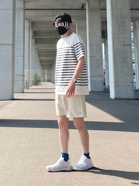 「バスクシャツ」｜「アイテム（その他）」を使った、Renjiさん（メンズ・173cm）の夏コーディネート